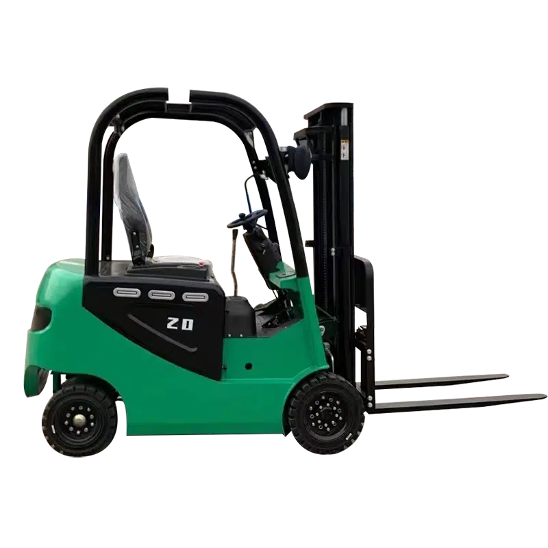 Green electric forklift isolated on black background
