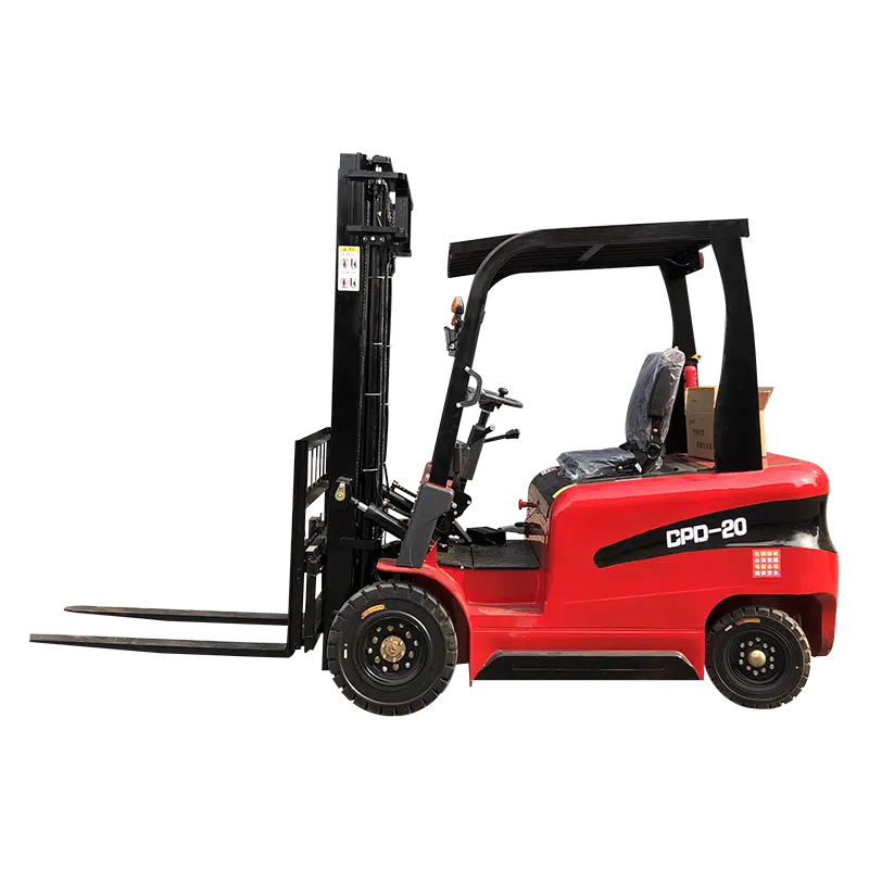 Red electric forklift isolated on black background