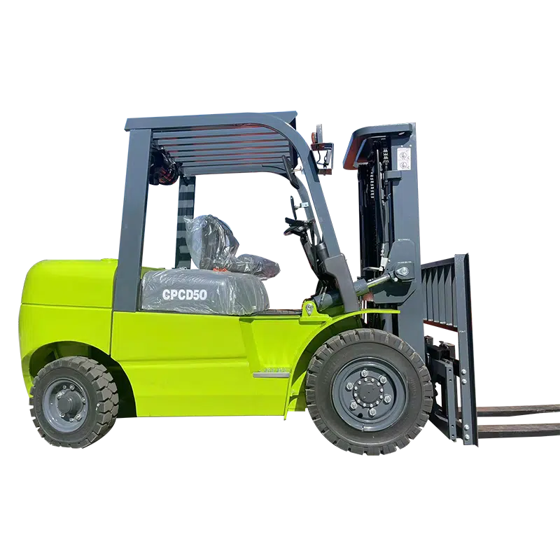 Bright green forklift on isolated background