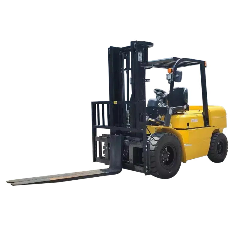Yellow industrial forklift on isolated background
